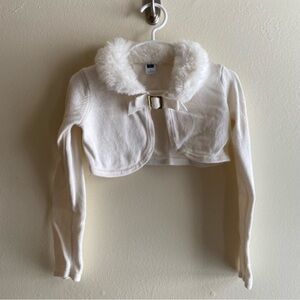 Janie and Jack Cream Cropped Faux Fur Collar Sweater with Velvet Bow Closure 4